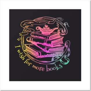 "I wish for more books" - bright gradient genie lamp on a stack of books Posters and Art